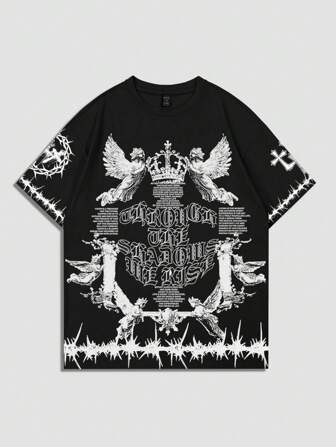 Camiseta de manga corta con cuello redondo, de corte holgado y estampado de eslogan, para hombre, de estilo casual