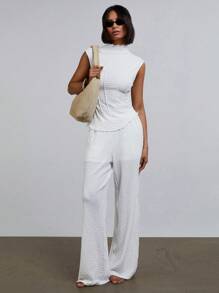 Athîral Women's Textured High Neck Sleeveless Top, Simple Fashion Casual Daily