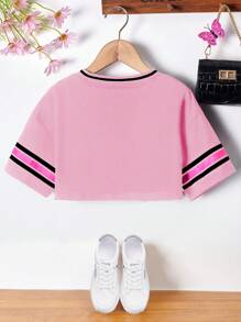 SHEIN Tween Girl V-Neck Short Sleeve Minimalist Fashion T-Shirt, Suitable For Summer