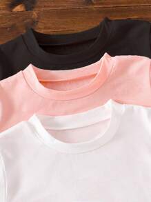 年轻女孩卡通字母印花圆领短袖休闲 T 恤