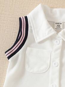 Baby Girls 2024 Summer New Style University Top + White Pleated Skirt 2Pcs Set - White - View 5