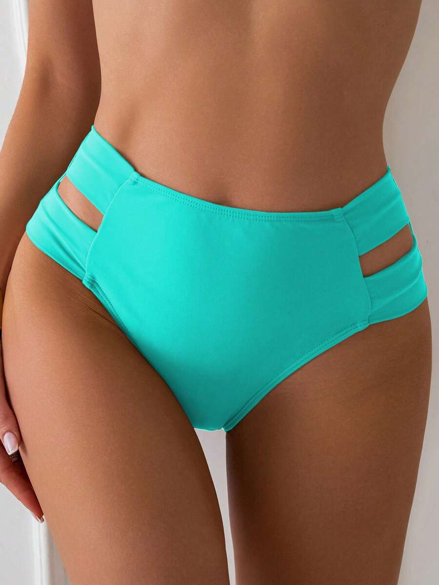 SHEIN Swim Quần bơi bikini màu trơn đi biển mùa hè cho nữ - màu xanh lá - Xem 1