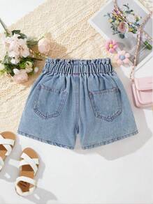 Shorts vaqueros con lazo lindo para niña, casual, cómodo, de moda, adecuado para playa y vestimenta urbana, verano