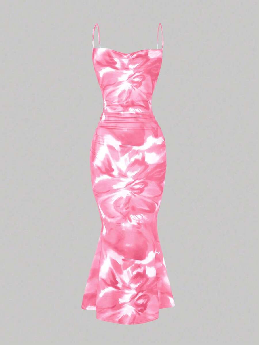 SHEIN Clasi 女士随机印花简约日常连衣裙长款女装 - 粉色 - 查看 1