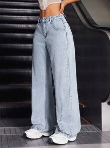 SHEIN ICON Women's Denim Flare Leg Pants, Minimalist And Stylish Suitable For Summer - Light Wash - View 4