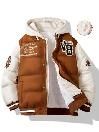 Tween Boy Winter Jacket, New Cotton Padded Baseball Style Coat, Thicker Warm Outerwear, Autumn/Winter