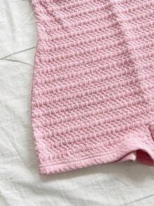 Soleia Women's Vacation Solid Pink Knit Textured Front Hollow Bow Contrast Strap Skinny Jumpsuit, Fashionable Layering Or Outerwear, Party - Baby Pink - View 5