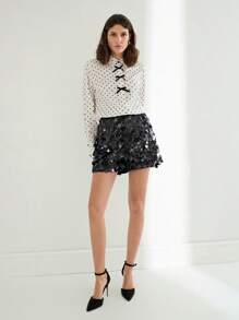 Maija 女士黑色亮片侧拉链短裤，宽松高腰优雅时尚夏季适合节日派对、音乐节