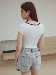 MOTF STUDIO 罗纹修身短款 T 恤 - 黑與白 - 查看 3