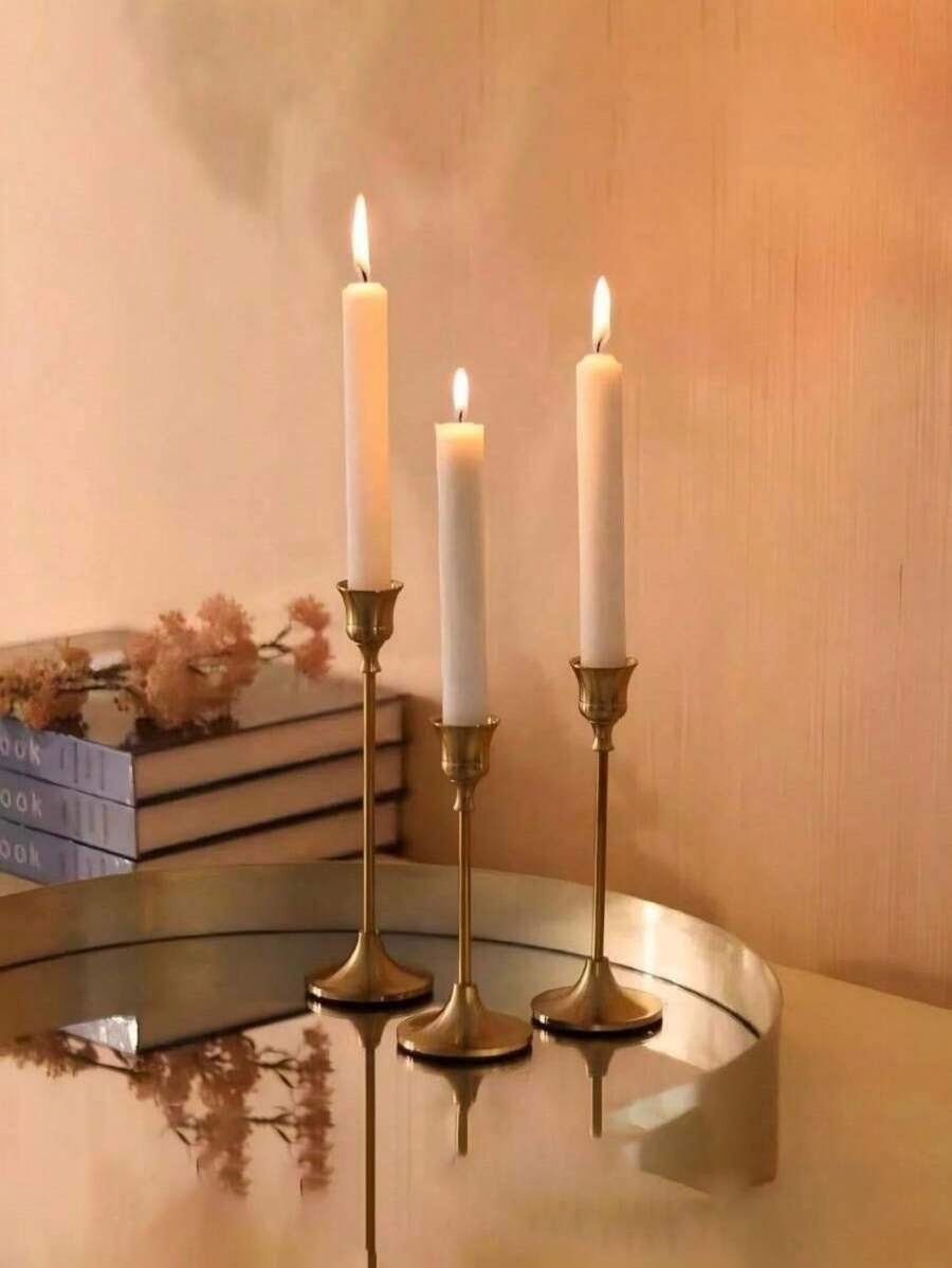 SHEIN Basic living 3 Stücke bronzefarbene, glockenförmige Kerzenhalter für Hochzeit und Party Atmosphäre Dekoration, Raumdekoration, Geschenke - Bronze - Übersicht 1