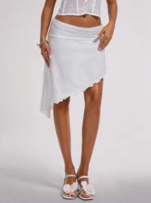 SHEIN BAE Chân váy chữ A tối giản màu trơn cho nữ, phù hợp cho mùa hè - trắng - Xem 3