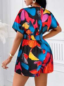 SOLERSUN Allover Print Batwing Sleeve Belted Romper (Assorted Floral) - Multicolor - View 2