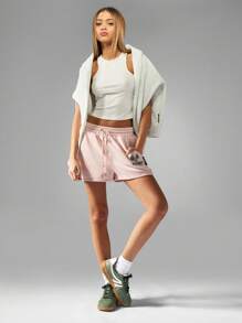 Missguided x Playboy Tennis Club Drawstring Shorts Athletic Lounge Wear Casual Workout Running Gym Summer Spring Elastic Waist Retro Sports Collection - Pink - View 5