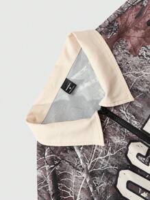 Manfinity Streetrush Camisa Casual Masculina de Manga Curta com Zíper Frontal e Recortes em Cores Sólidas