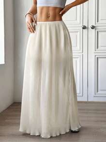 SHEIN Unity 2025 Women Spring/Summer Low Waist Comfortable Versatile Lightweight Mesh Solid Color Pleated Skirt - Apricot - View 7