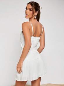 COSMINA 女士奶油色条纹褶皱迷你吊带裙 - 奶油色 - 查看 2