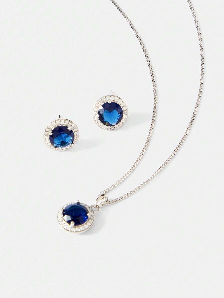 MOTF PREMIUM CONJUNTO DE JOYERÍA BLANCA ENCHAPADA EN PLATINO CON DIAMANTE AZUL - azul real - Ver 1