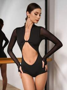 Dansine Long Sleeve Mesh Cutout Jumpsuit Dance Costume Latin Dancewear  Ballet Tutus Ballroom Dance Dresses/Skirts Dancewear/Dance Costumes/Dance Dresses/Dance Skirts