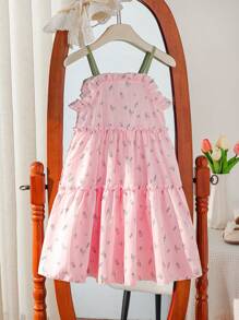 SHEIN Vintaside Kids Vestido sin mangas de línea A con estampado floral digital para niñas jóvenes, atuendo casual de playa y fiesta para el verano