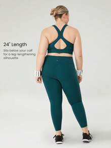 GLOWMODE 24" FeatherFit™-Sculpt Plus Size Your Silhouette Tummy Control Butt-Lifting Leggings Medium Impact Workout Jogging Gym Training - Dark Green - View 4