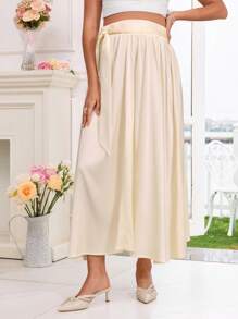 SHEIN Tie-Up Solid Color Maxi Maternity Skirt - Apricot - View 5