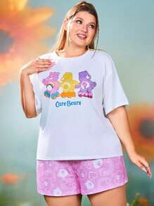 SHEIN X Care Bears Conjunto de pijama con estampado de oso de dibujos animados para tallas grandes