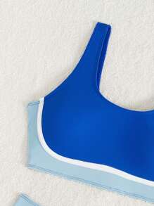 Swim SPRTY Bộ bikini thể thao 2 mảnh họa tiết ghép nối dành cho nữ - Màu xanh lam - Xem 8