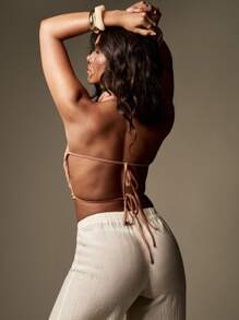 MISSGUIDED 露背缎面短款上衣，露背系带，夏季节日派对俱乐部之夜，现代简约都市时尚