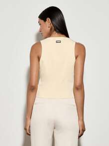 AiiRZ Sleeveless Button Down Tailored Waistcoat Professional Formal Office Vest Business Workwear Classic V-Neck Top Fall Winter Spring Essential - Yellow - View 2