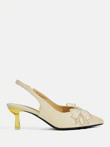 CUCCOO TILAWA Damskie złote metaliczne brokatowe szpiczaste noski motylkowe dekoracje luksusowe szpilki wysokie obcasy, eleganckie buty na imprezę na lato