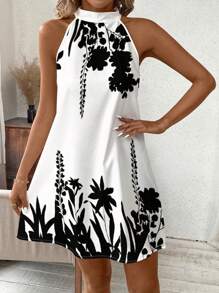 SHEIN Clasi Women's Printed Halter Sleeveless Tight Mini Dress, Suitable For Daily Wear, Summer Summer Outfits For Women  Casual Summer Dresses Women Dresses For Women Summer Women Short Dresses Casual Dresses For Woman Vacation Dress,Bohemia