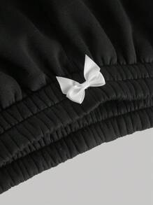 SHEIN MOD Plus Size  Black Lace Patchwork Bowknot Tie Waist Cute Girl Shorts.Cute  Summer Shorts Women - Black - View 5