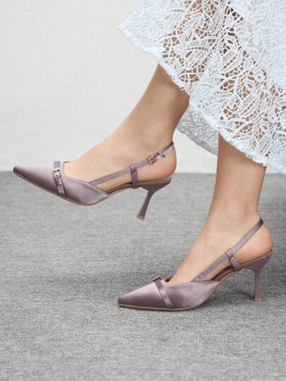 CUCCOO BIZCHIC 紫色女士高跟鞋，性感尖头一脚蹬细高跟鞋，适合户外、通勤、派对、宴会