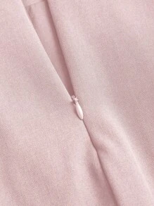 Sweetra A 字形亚麻蝴蝶结腰迷你裙，性感开衩设计，适合女性，春夏季 - 粉色 - 查看 7