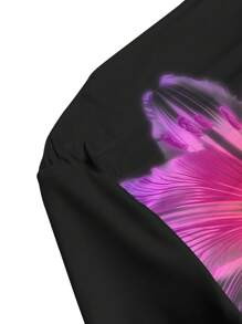 myriadwaveart Plus Size Purple Floral T-Shirt For Women, Summer Music Festival Beach Vacation - Multicolor - View 4