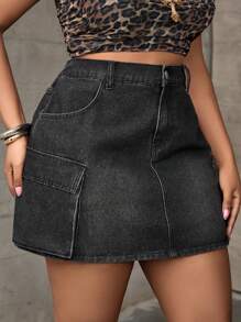 SHEIN EZwear Plus Size Women's Black Denim Stretch Mini Skirt,Year-Round,For Spring/Summer Holiday,Suitable For Summer,Blue Summer,Vacation Outfits Woman,Easter,Spring,Western,Office Outfits For Women,Rave Outfits,Baby Shower Skirt,Cottagecore,Country Outfits Women, Chic,Skirts For Women Elegant,Beach Skirt,Graduation Skirt,Vacation Skirt,Easter Skirt,Sun Skirt