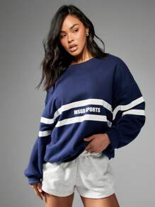 MISSGUIDED MSGD Sport Athletischer Oversize gestreifter Pullover, Lässig Pulli für Herbst Winter, Workout, Gym, Streetwear, Athleisure Sportbekleidung