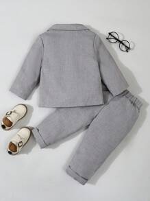 SHEIN 4 Peças Conjunto de Roupa de Menino Bebê Cavalheiro de Volta às Aulas, Incluindo Camisa de Manga Longa com Laço, Colete, Blazer de Manga Longa e Calça, Adequado para Aniversário, Casamento, Batizado e Festa de 1º Aniversário, Apresentação Infantil e Traje Formal de Casamento - Cinza - Visão 8