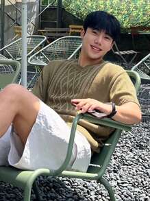 DAZY Men's Twist Pattern Knit Pullover In Military Green, Summer - Army Green - View 6