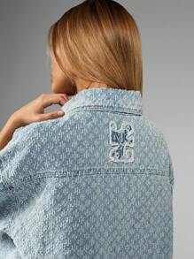 MISSGUIDED 超大牛仔衬衫夹克纽扣羽绒浅色水洗苦恼夏季春季裁剪顶级街头服饰节时尚声明件 - 淺色水洗藍 - 查看 3