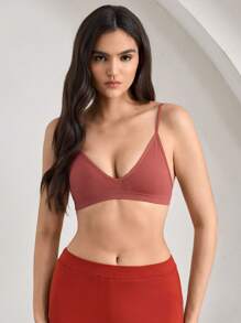 Ocili 无缝弹性针织胸罩，无线舒适女士内衣 - 酒紅色 - 查看 7