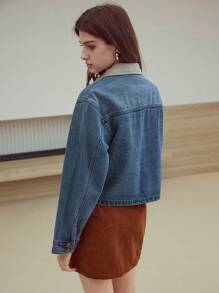 MOTF STUDIO CONTRAST COLLAR DENIM JACKET - Medium Wash - View 6