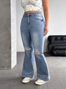 SHEIN EZwear Jeans de mezclilla casuales, sencillos y de moda, adecuados para el verano, tallas grandes