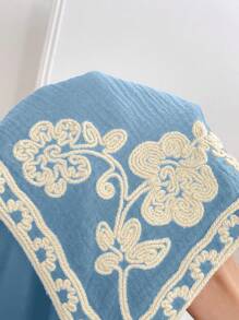SHEIN Frenchy 女士秋冬花卉刺绣宽松背心夹克 - 藍色 - 查看 6