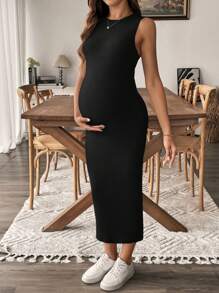 SHEIN Sleeveless Solid Color Simple Stylish Maternity Dress, Suitable For Summer