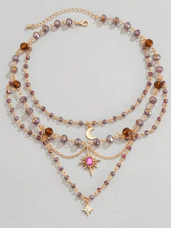 ROMWE Fairycore Collar con colgante de luna y flecos lindo para mujeres