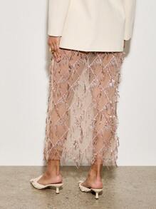 AiiRZ Glamorous Evening Maxi Pencil Skirt With Luxurious Sequin Embellishment, Crystal Beaded Detail, Perfect For Wedding Guest, Special Occasion, Formal Events, Holiday Parties