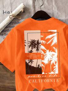 SHEIN Koszulka z krótkim rękawem i okrągłym dekoltem dla chłopców w stylu casual, odpowiednia na lato