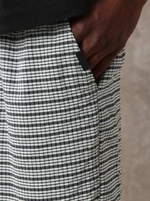 SUMWON Premium Check Pattern Regular Fit Drawstring Shorts, Loungewear Casual Summer Bermuda Walking Comfort Bottoms With Side Pockets - Black and White - View 4