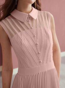 MOTF PREMIUM VESTIDO PLISADO DE MALLA DE CONTRASTE